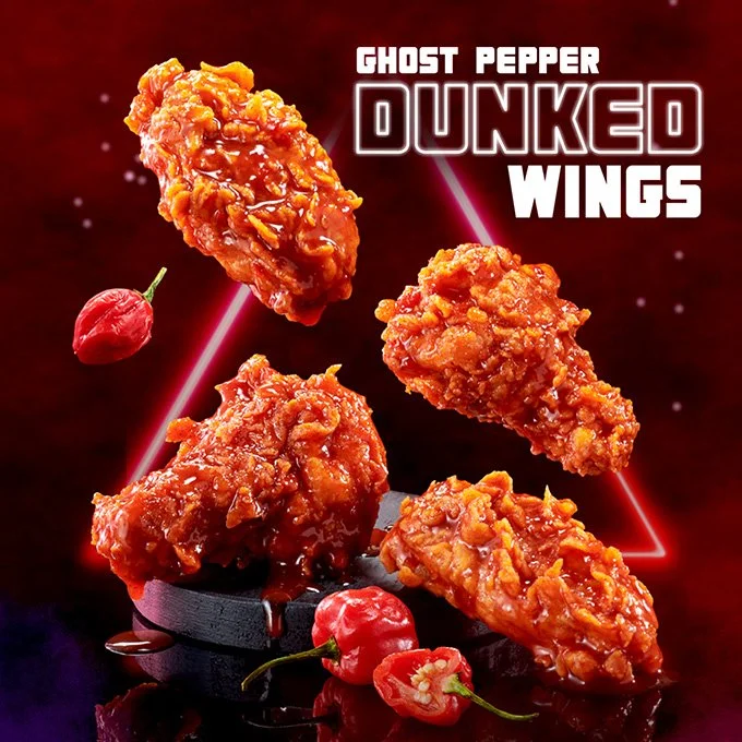 KFC Kentucky Town Pretoria Menu, 'Ghost Pepper Dunked Wings'. Food styling by Bianca Delides. Photographed by Graeme Borchers.