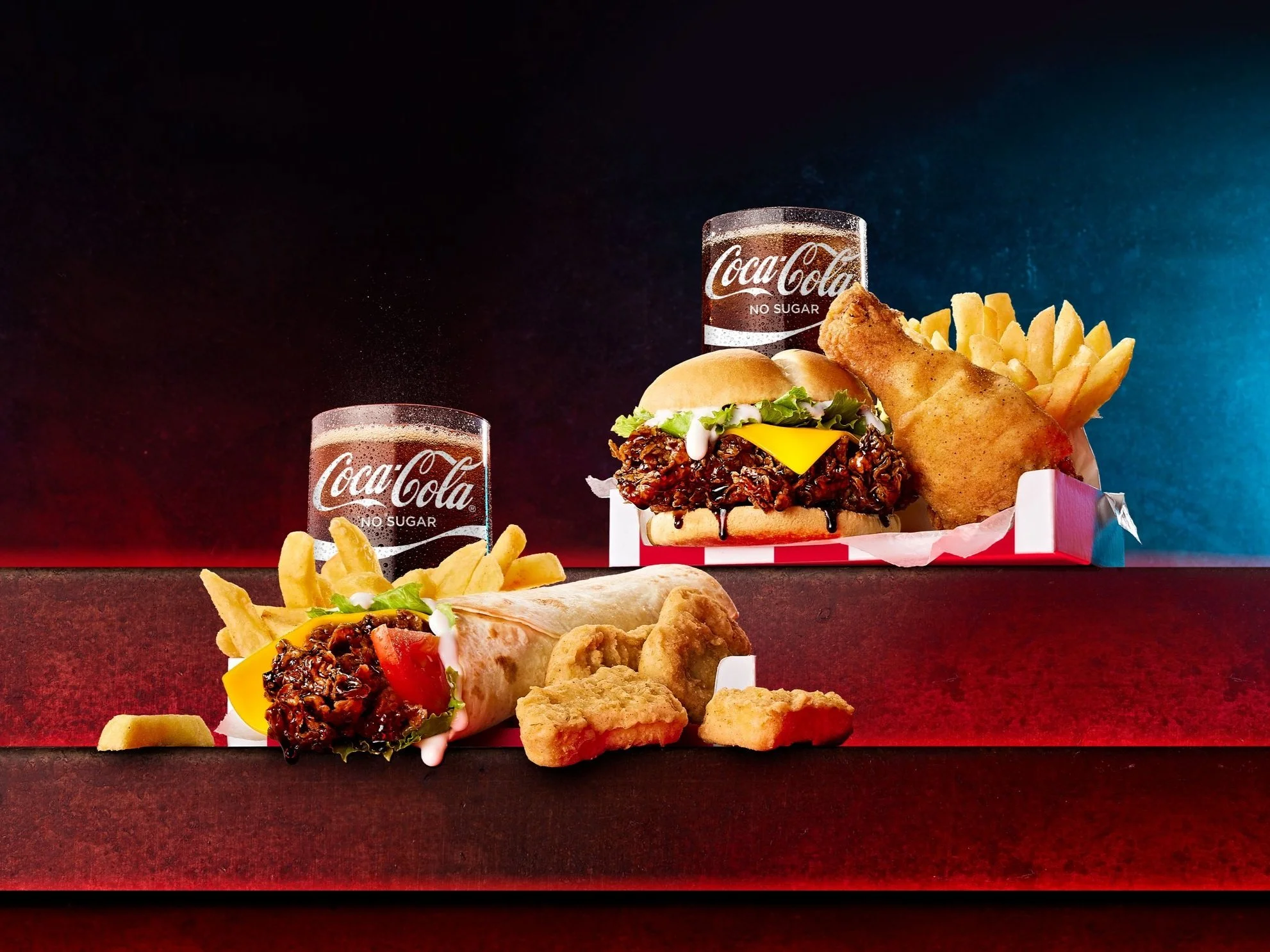 KFC Dunked Box Club Meals. Food styling for KFC. Photographed by Adam Fine.