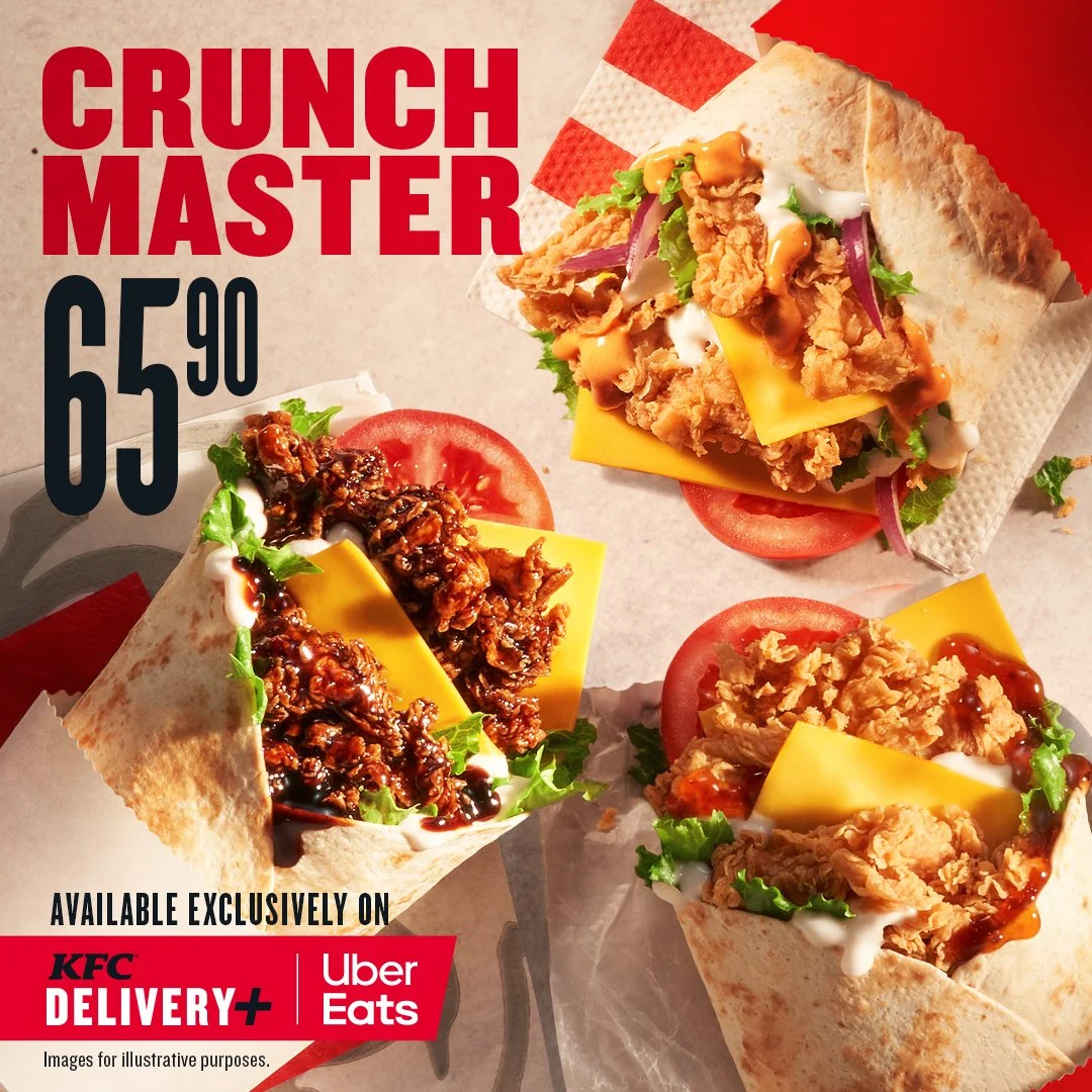 KFC Crunch Master Wraps, Dunked, Original and Sweet Chilli. Food photography by Michael Knight.