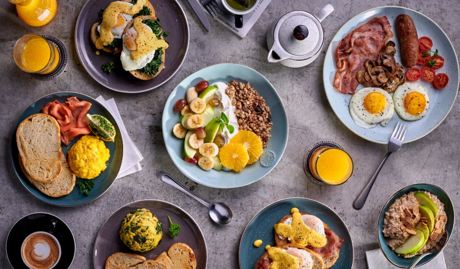 Breakfast selection styled for Airport Craft Brewers restaurant. Food styling by Bianca Delides. Photographed by Dylan Swart