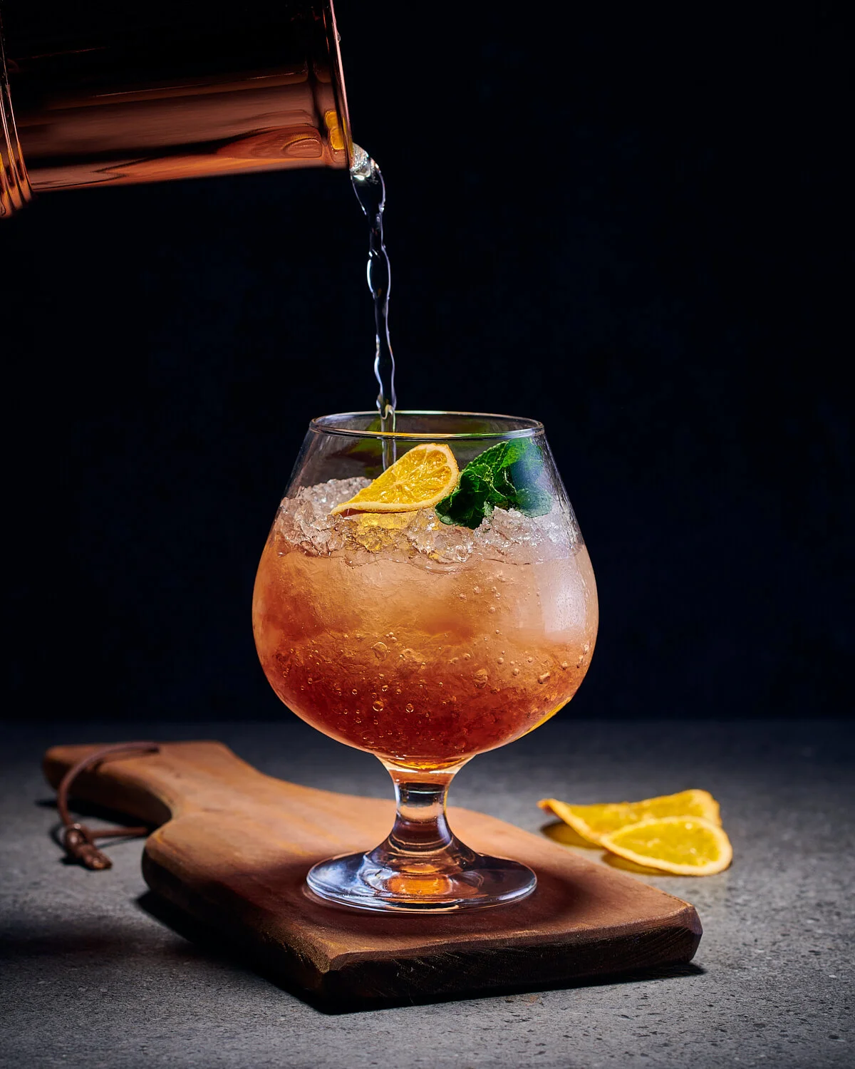 Pour shot, cocktails styled for Airport Craft Brewers restaurant. Drink styling by Bianca Delides. Photographed by Dylan Swart.