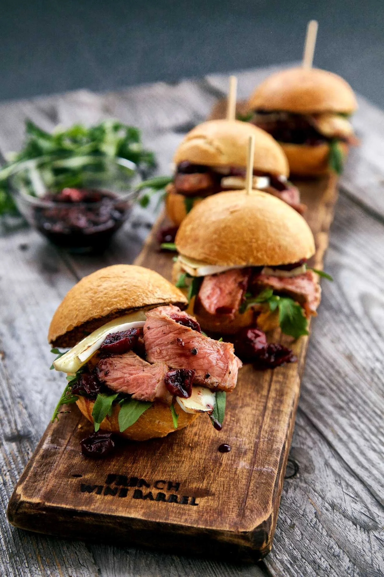 Beef, Brie and Black Cherry Sauce Sliders