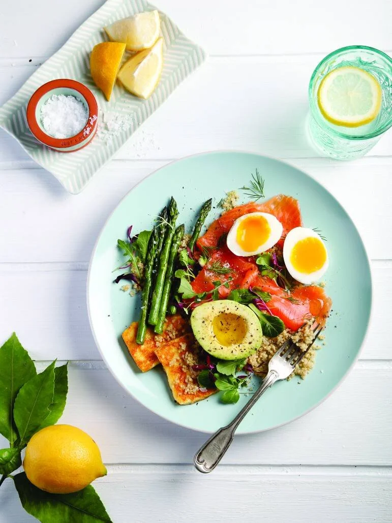 Salmon, Avo and Quinoa Breakfast Salad styled for Get It Jhb North magazine. Food styling by Bianca Delides. Photographed by Elsa Niemoller.