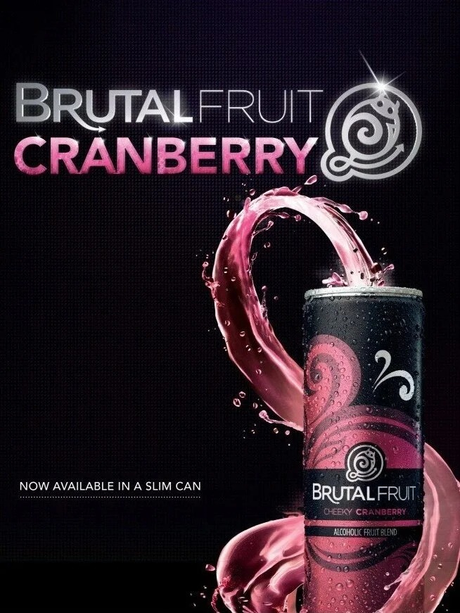 Cranberry slim can styled for Brutal Fruit - SAB. Beverage product pack styling by Bianca Delides. Photographed by Roeland Smith.