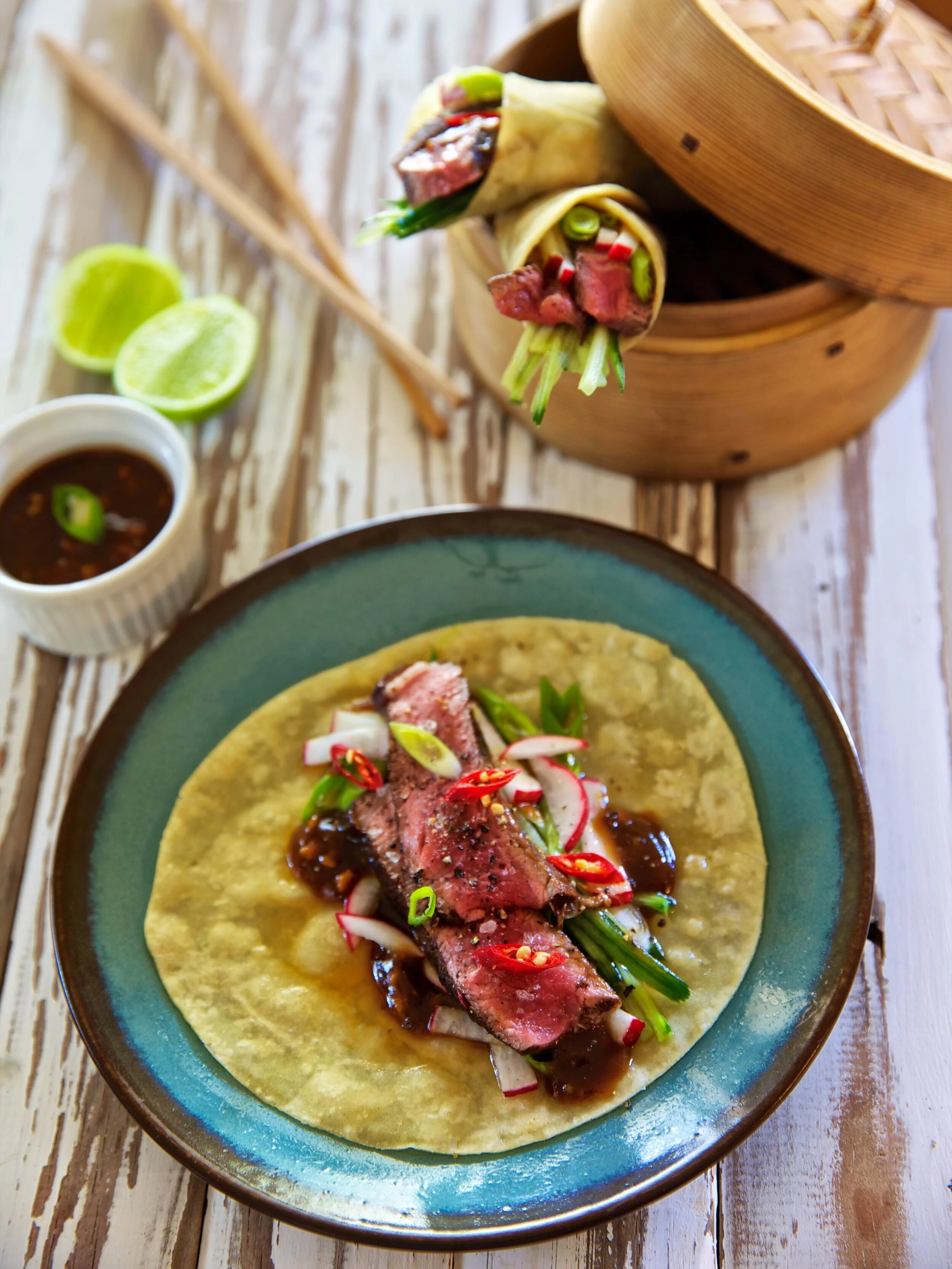 Chinese Rump and Hoisin-Lime Pancakes