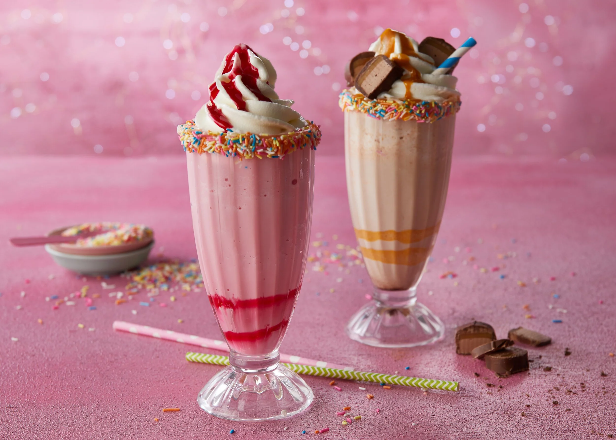 Gourmet milkshakes styled for Creamy Inn menu. Food styling by Bianca Delides. Photographed by Adam Fine.