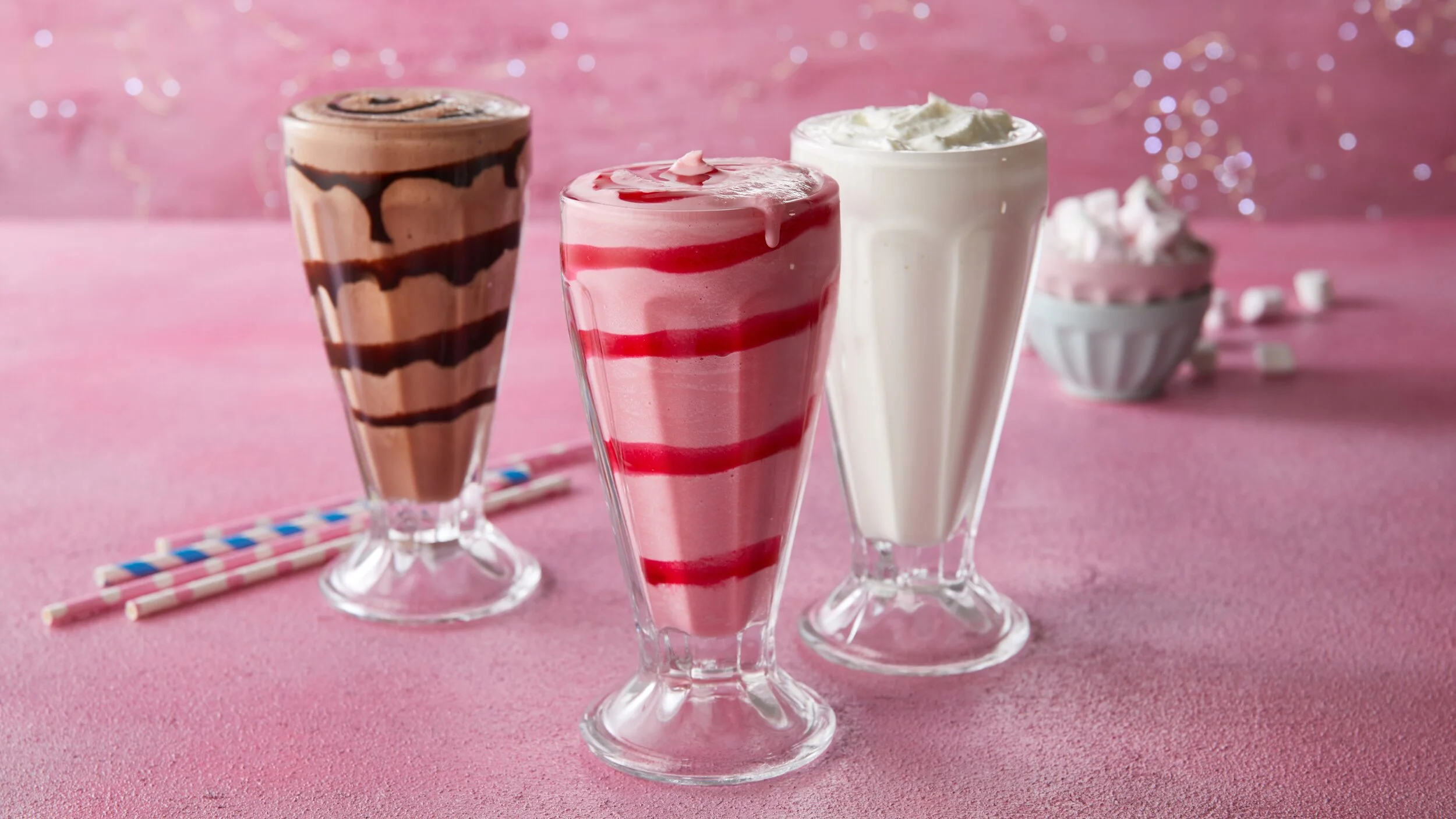 Milkshakes styled for Creamy Inn menu. Photographed by Adam Fine.