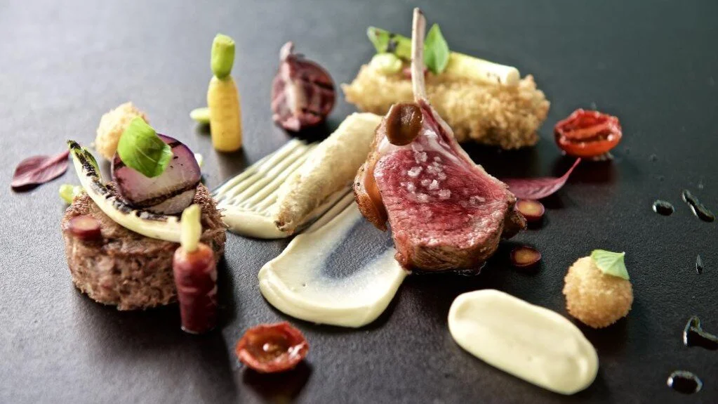 Lamb assiette styled for The Maslow fine dining restaurant. Food styling by Bianca Delides. Photographed by James Strack.