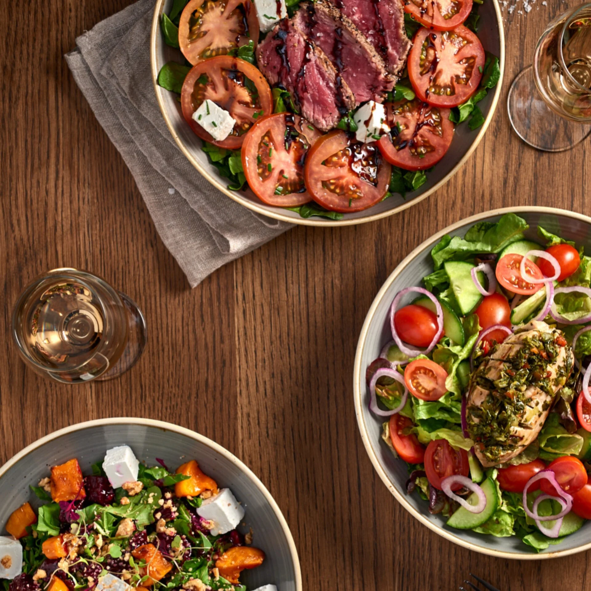 Food styling summer salads for Moo Moo Steakhouse menu