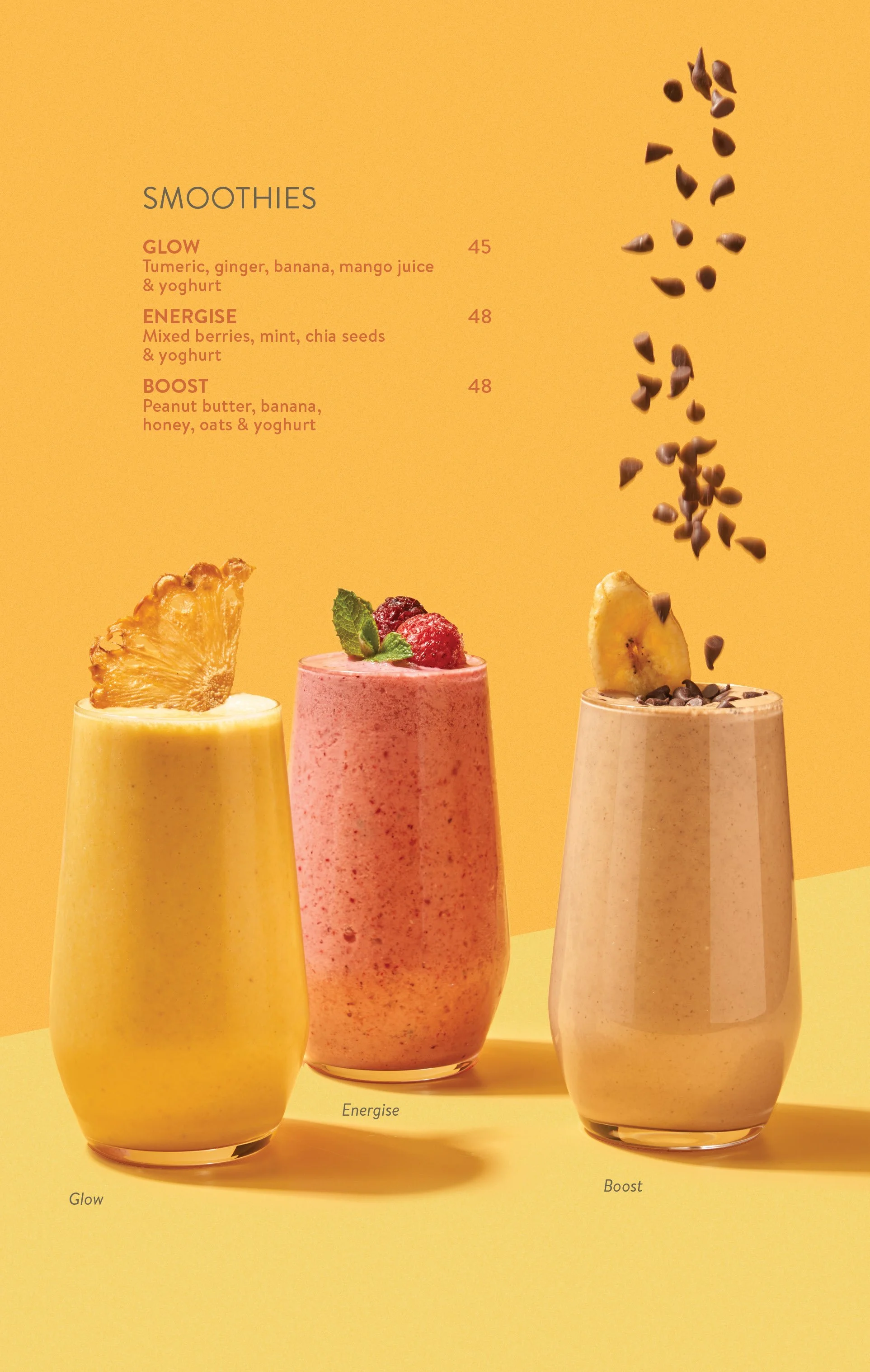 Food styling fruit smoothies for the NewsCafe coffee menu. Food photography by Michael Knight.