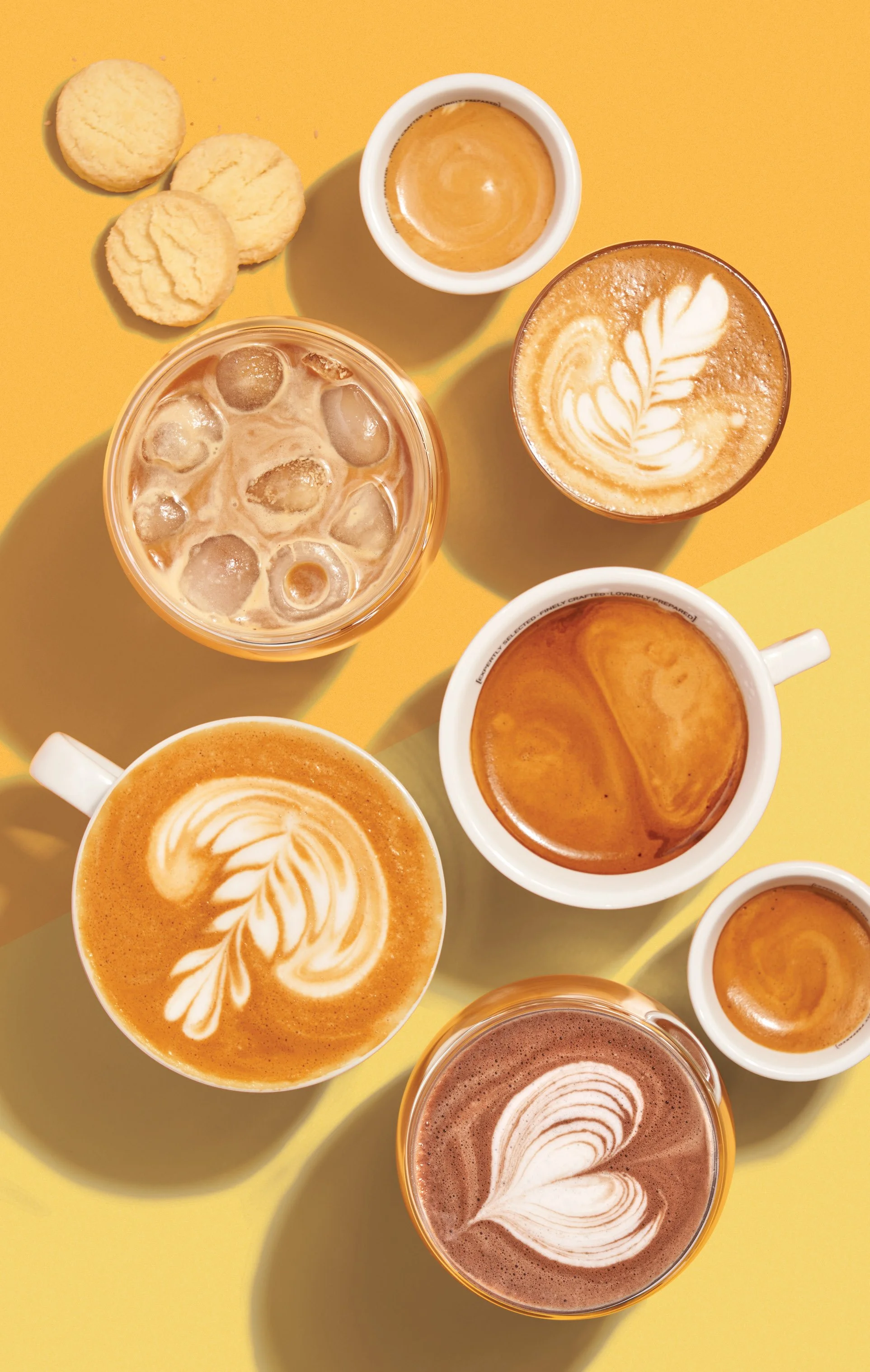 Food styling a selection of coffees and hot chocolate for the NewsCafe coffee menu. Food photography by Michael Knight.