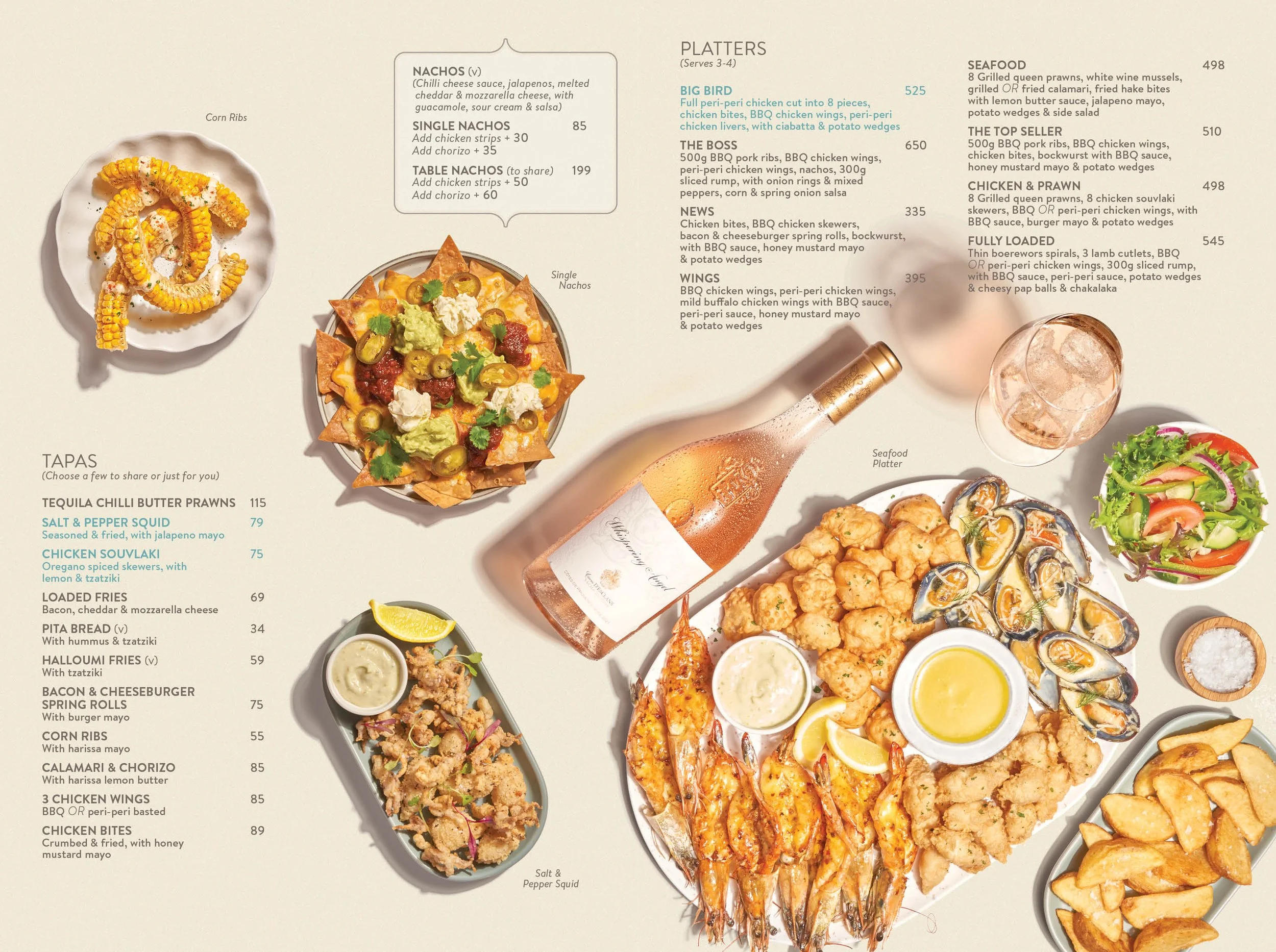 Food styling a selection of seafood platters and sharing meals such as nachos for the NewsCafe tapas menu. Food photography by Michael Knight.