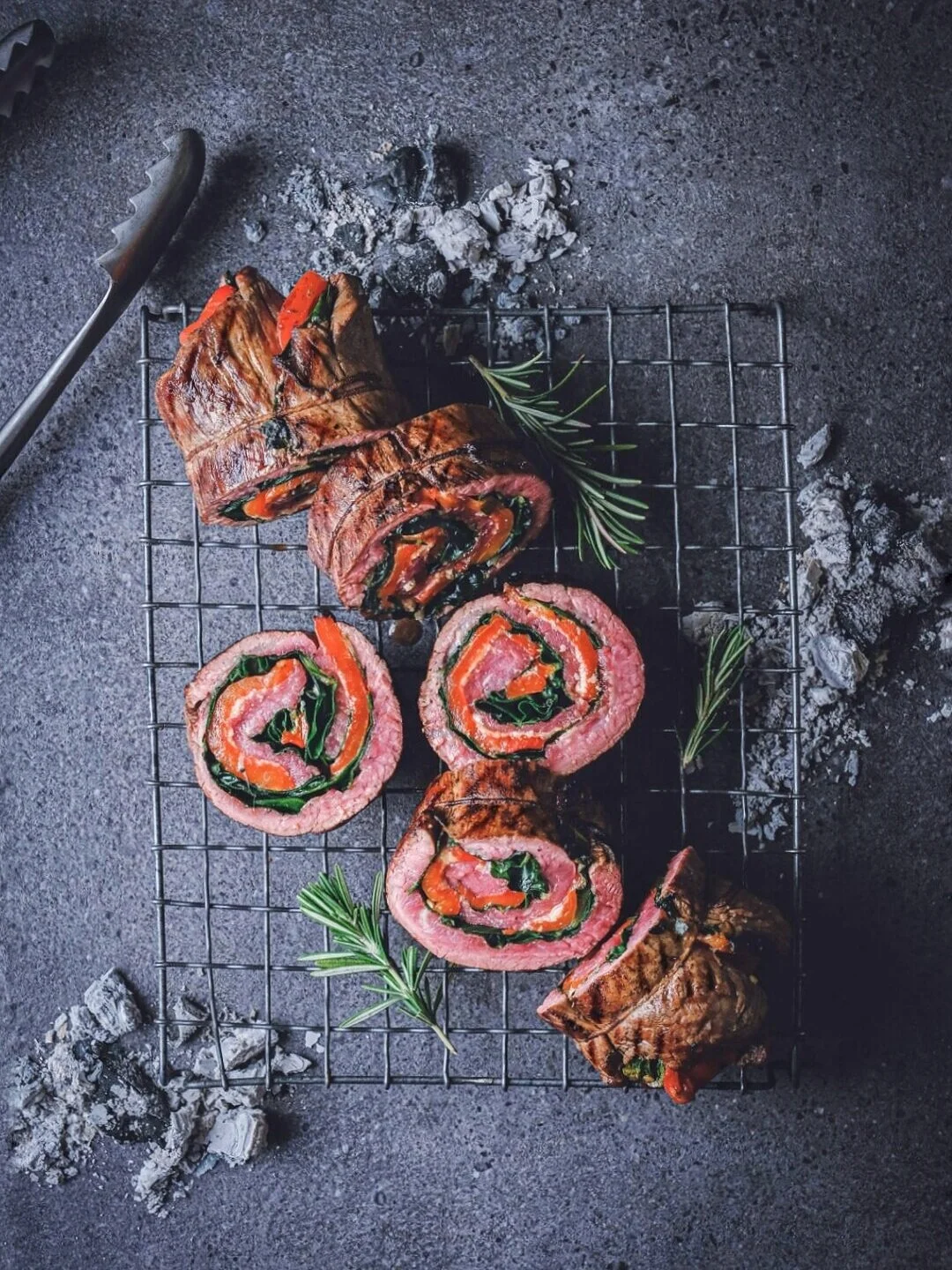 Spinach and Roasted Pepper Rolled Flank