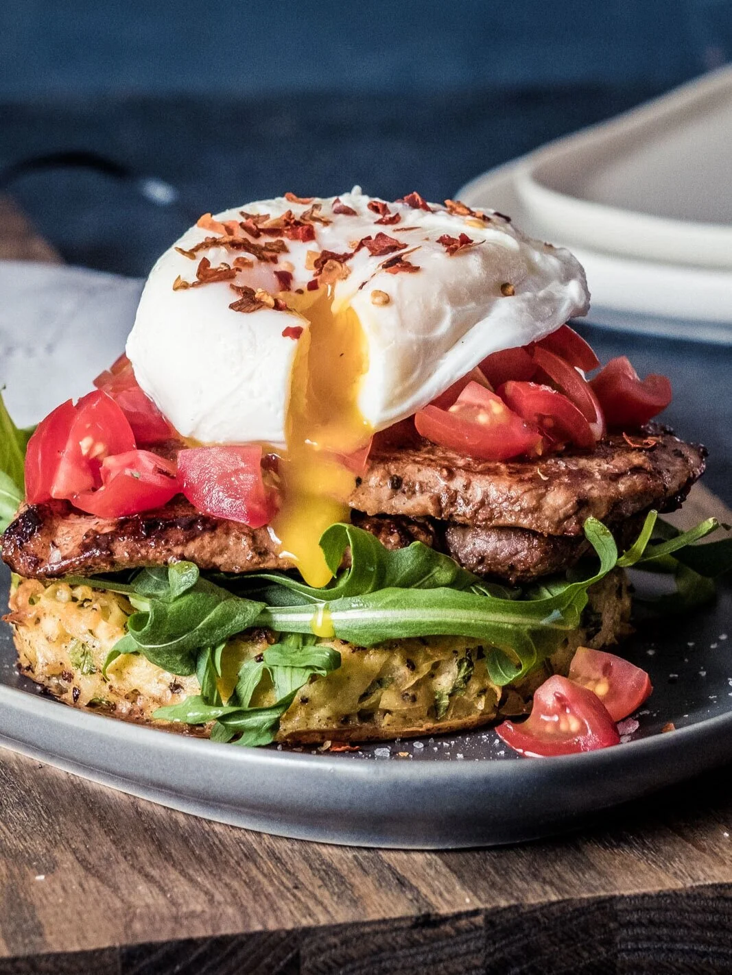 Steak and Egg Potato Rosti Stack
