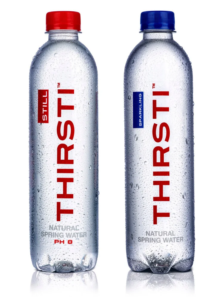 Still and sparkling water bottles styled for Thirsti water. Product styling by Bianca Delides. Photographed by Ben Bergh.