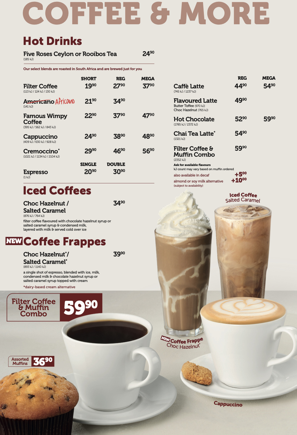 Food styling the Wimpy coffee menu