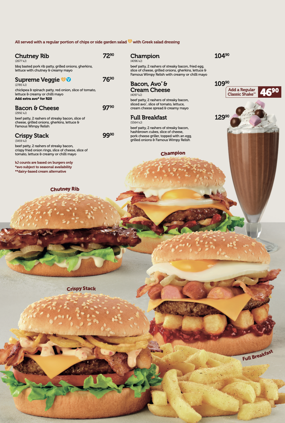 Food styling the Wimpy burger menu