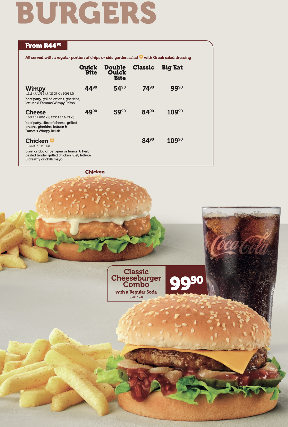 Food styling the Wimpy burger menu