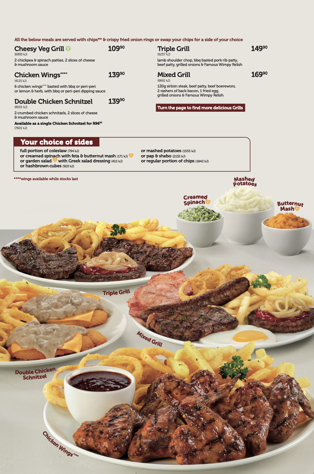 Food styling the Wimpy grills menu