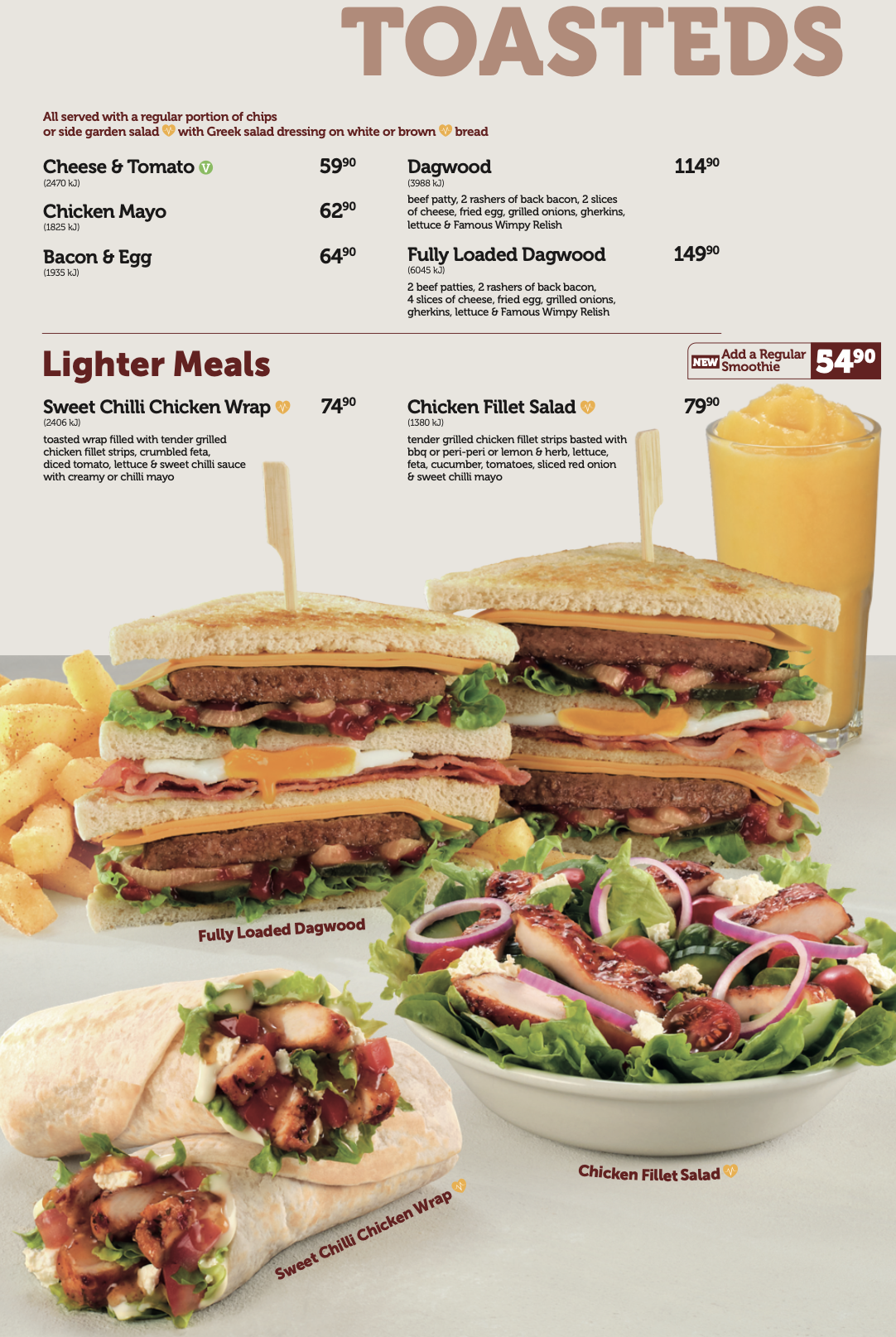 Food styling the Wimpy grills menu