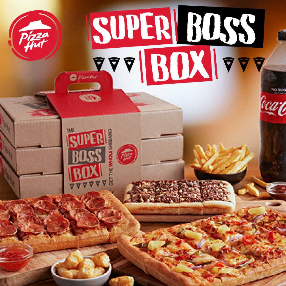 Pizza super boss box styled for Pizza Hut. Food styling by Bianca Delides. Photographed by Adam Fine.